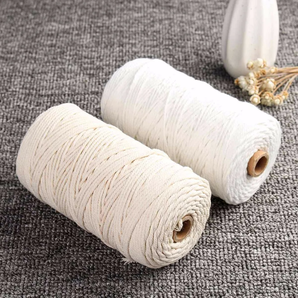 Прочный 200 м белый хлопковый шнур натуральный бежевый витой шнур плетение из веревок макраме шнур DIY ручной работы домашний декоративный поставка 3 мм