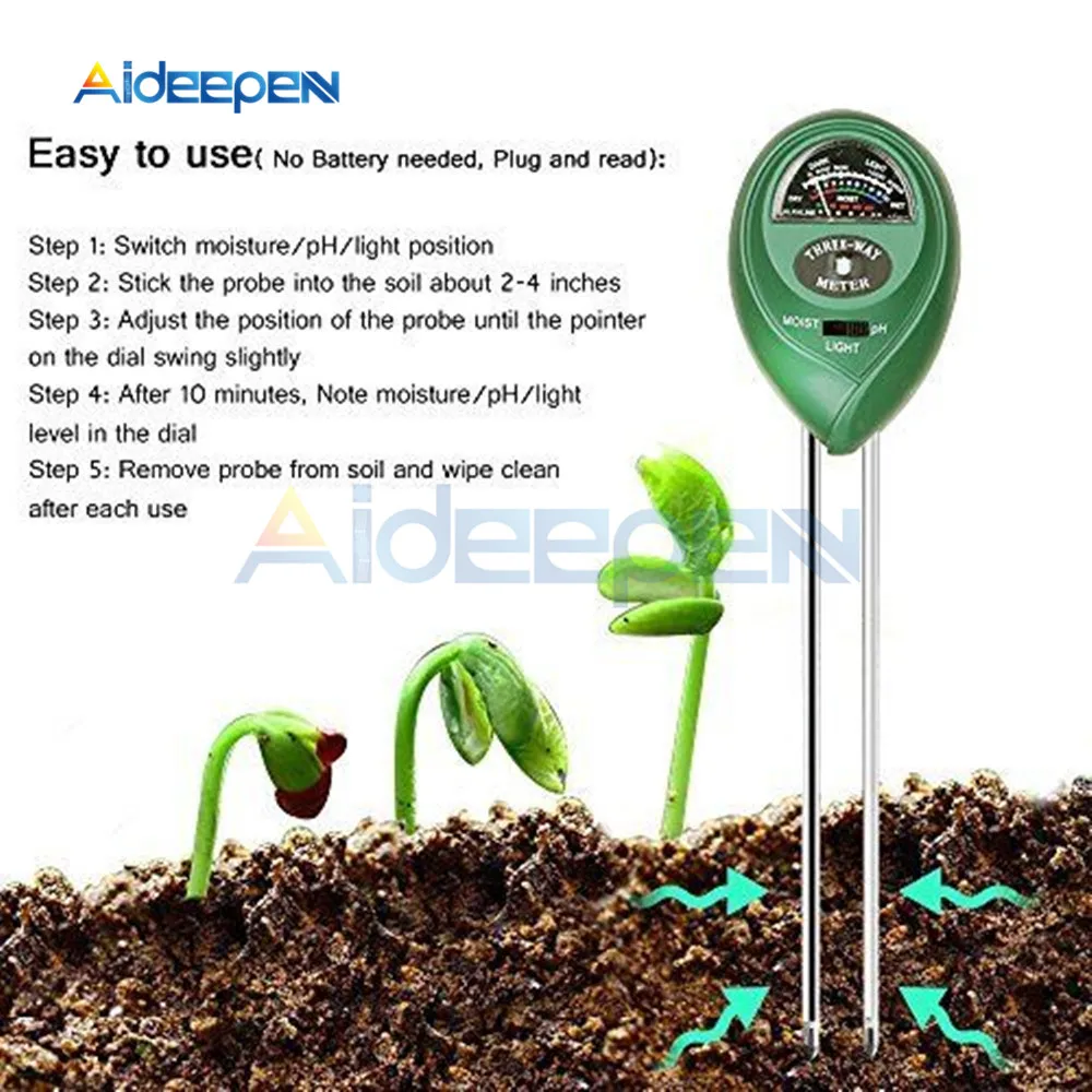 3 в 1 Цифровой измеритель PH почвы водонепроницаемый монитор Солнечный свет тестер анализатор детектор для садовых растений гидропонный садовый инструмент