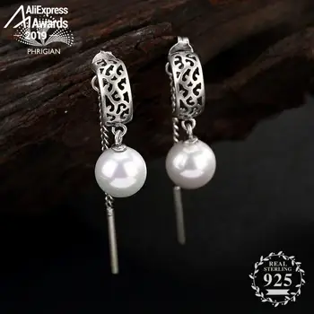 

S925 Fine Antique Earrings 925 Sterling Silver Women Handmade Vintage Natural Mothers day freshwater pearl round