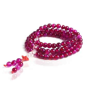

Open light natural rose red agate 108 Buddha bead bracelet multi-circle