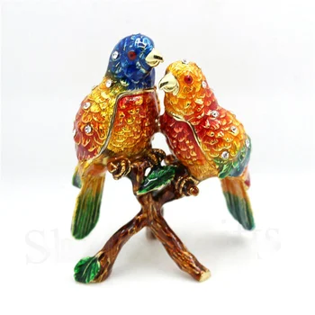 

3D Metal Crafts Model Twinbird Shape Jewelry Box for Home Decor Ornaments Miniature Models Crafts Decoration Gift - Light Brown