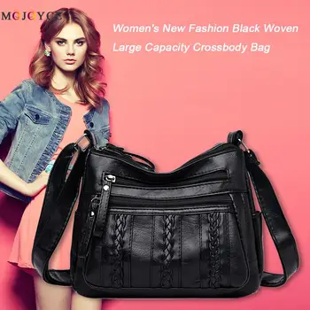 

Multi-pocket Zip Shoulder Bags Women Leather Pure Color Braid Crossbody Bag