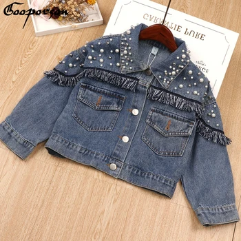 

2019New Denim Jacket Tassel and Pearl Jeans Jacket Casual Ripped Denim Outwear Long Sleeve Blue Jeans Jack Coat