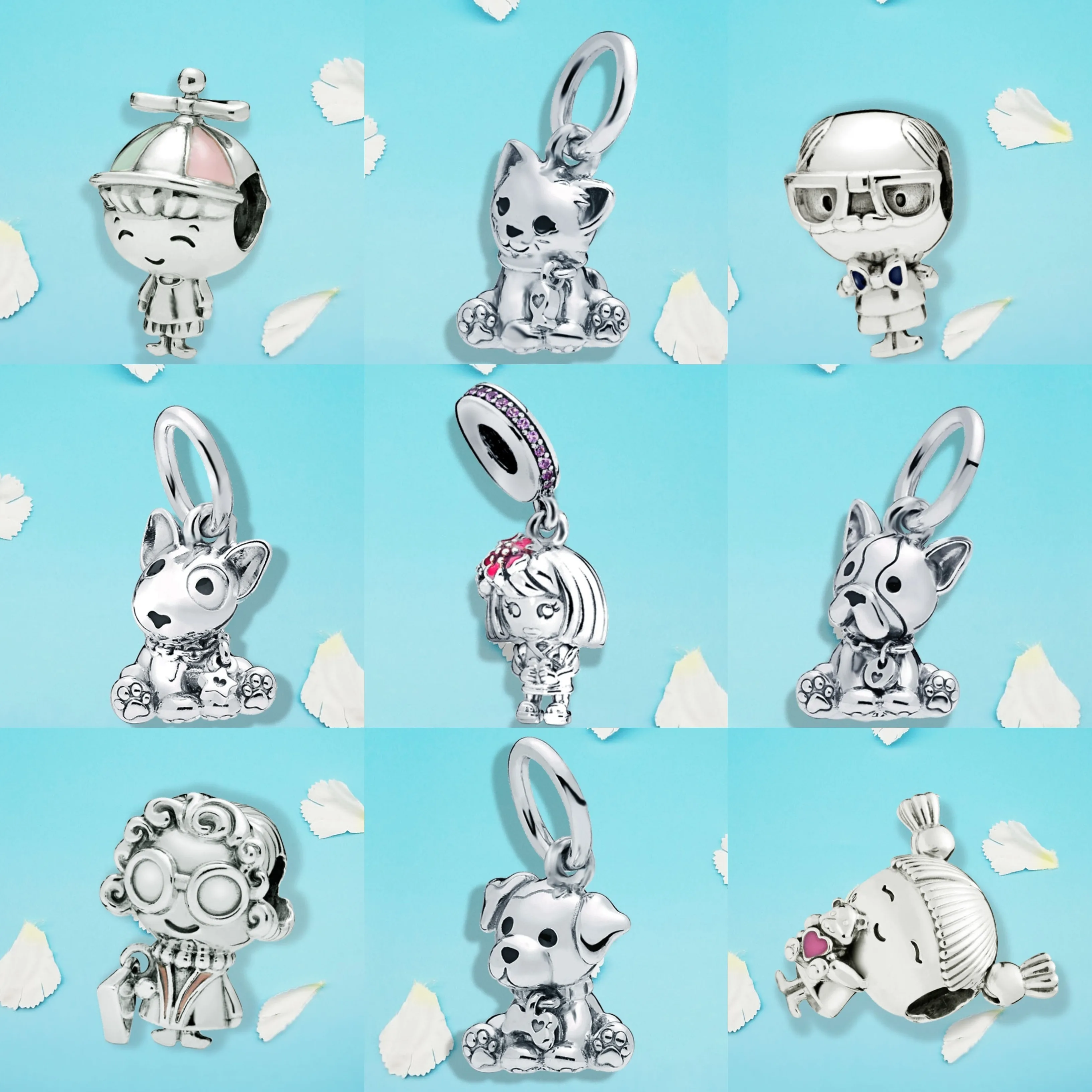 

Authentic 925 Sterling Silver Girl with Pigtails Bull Terrier Labrador Puppy Bulldog Bead Charms Fit Pandora Bracelets Jewelry