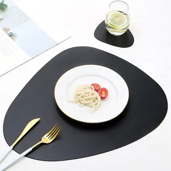 

2PCS Placemat Coasters Cookware PU Leather Place Mats Waterproof Non-Slip Heat Insulation Dinner Table Kitchen without Letter