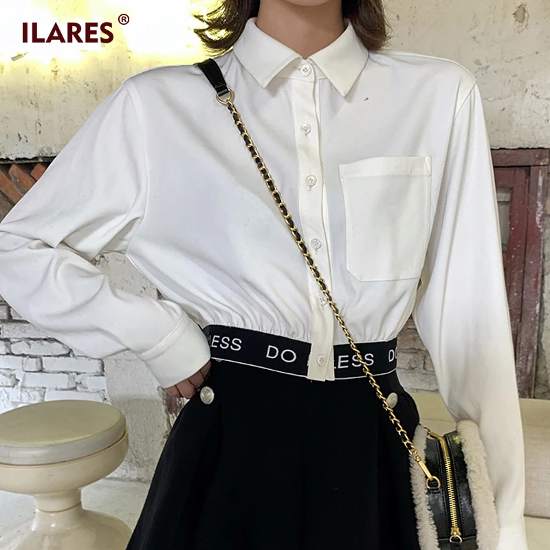 ILARES блузка женская шифоновая блузка женские топы и блузки рубашка винтажная панк модная сексуальная блуза с длинным рукавом Женская туника с буквенным принтом - Цвет: Черный