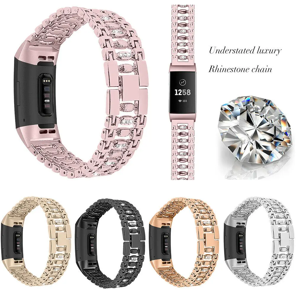 

For Fitbit Charge 2 Charge 3 Diamond Watch Strap Stainless Steel Metal Wristband Watch Bands Wrist Strap Bracelet Replace