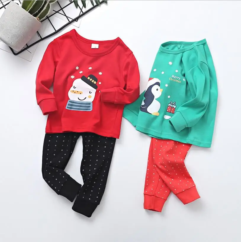 Kids Boy Girl Christmas Cotton Pajamas Print Santa Claus Elk Shirt+Pants 2pcs Set Homewear Costume For Child Party |
