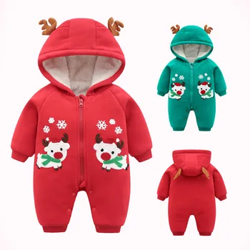 

New Children's clothing autumn and winter 0 to 1 year old baby thick Christmas warm new red baby party jumpsuit romper