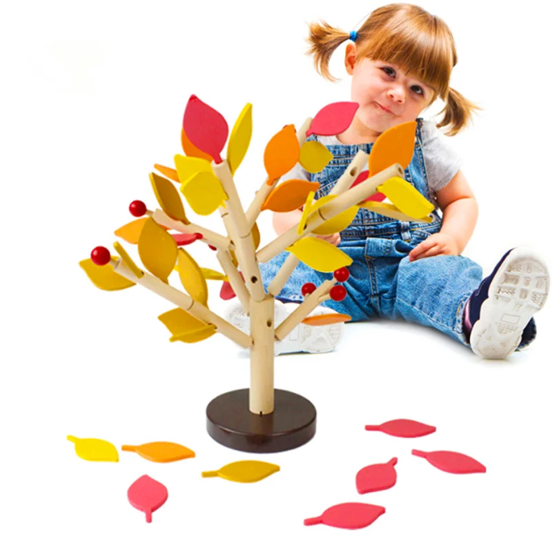 Собранное дерево, дерево, зеленые листья, строительные Монтессори, деревянные игрушки, разделочный блок, Ранняя развивающая игрушка, обучающая игрушка для детей