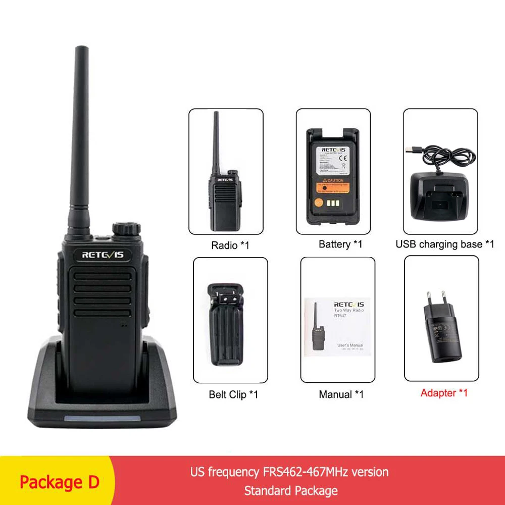RETEVIS RT47/RT647 IP67 водонепроницаемая рация PMR радио PMR446/FRS VOX 2 способ радио Comunicador трансивер для Baofeng UV-9R - Цвет: Package D