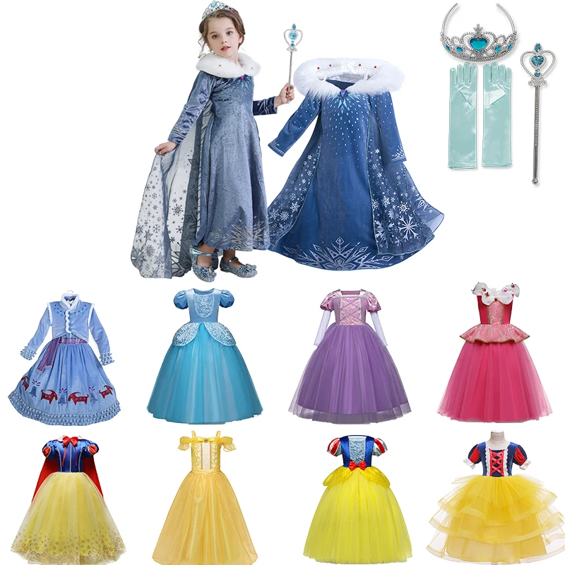 Fancy Party Girls Dresses Elsa Cinderella Sleeping Beauty Halloween Dress Children Rapunzel Kids Cosplay Costume Princess Dress
