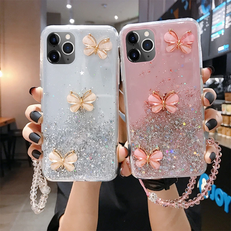 Luxury Cute Bling Glitter Lanyard Silicone Phone Case For Iphone 12 11 Pro Xs Max Se Xr X 8 7 6 Plus Ultra Thin Strap Cover Mobile Phone Cases Covers Aliexpress