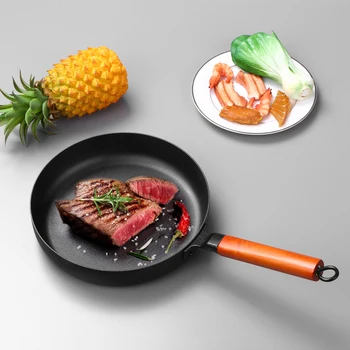 

Fry Pan Nonstick Pan With Non-slip Heat Insulation Wooden Handle Iron Frying Pan Fast Heat-up Food Cooker Kitchen Product