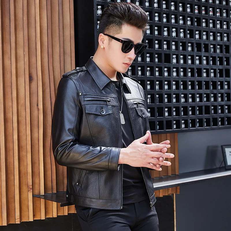 

Genuine Leather Spring Autumn Motorcycle Jacket 100% Sheepskin Coat for Men Clothes 2020 Short Slim Fit SY1928F