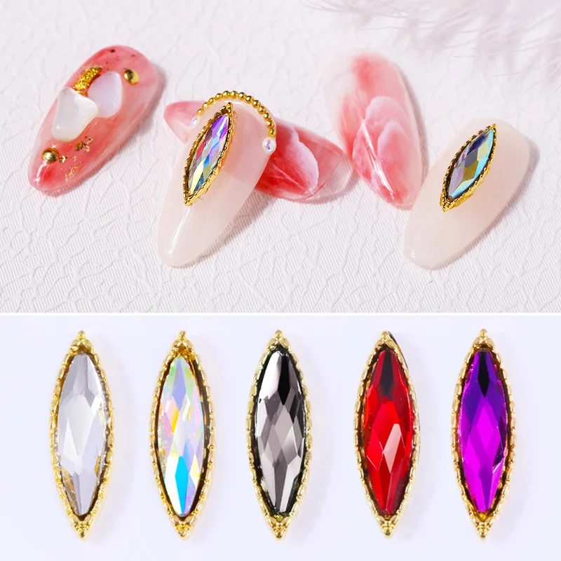 

10PCS/Bag Shiny 3D Nail Rhinestones Jelly Red Purple Marquise Colorful Flat Back AB Color Nail Studs Nail Art Decorations