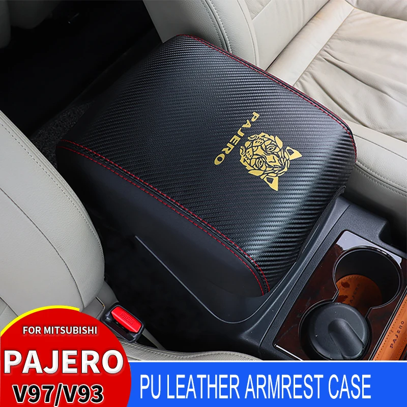 For Mitsubishi Pajero Armrest Box Cover V97 V93 V87 V77 V73 Carbon Fiber Car Anti-dirty Pad PU leather Protection Accessories