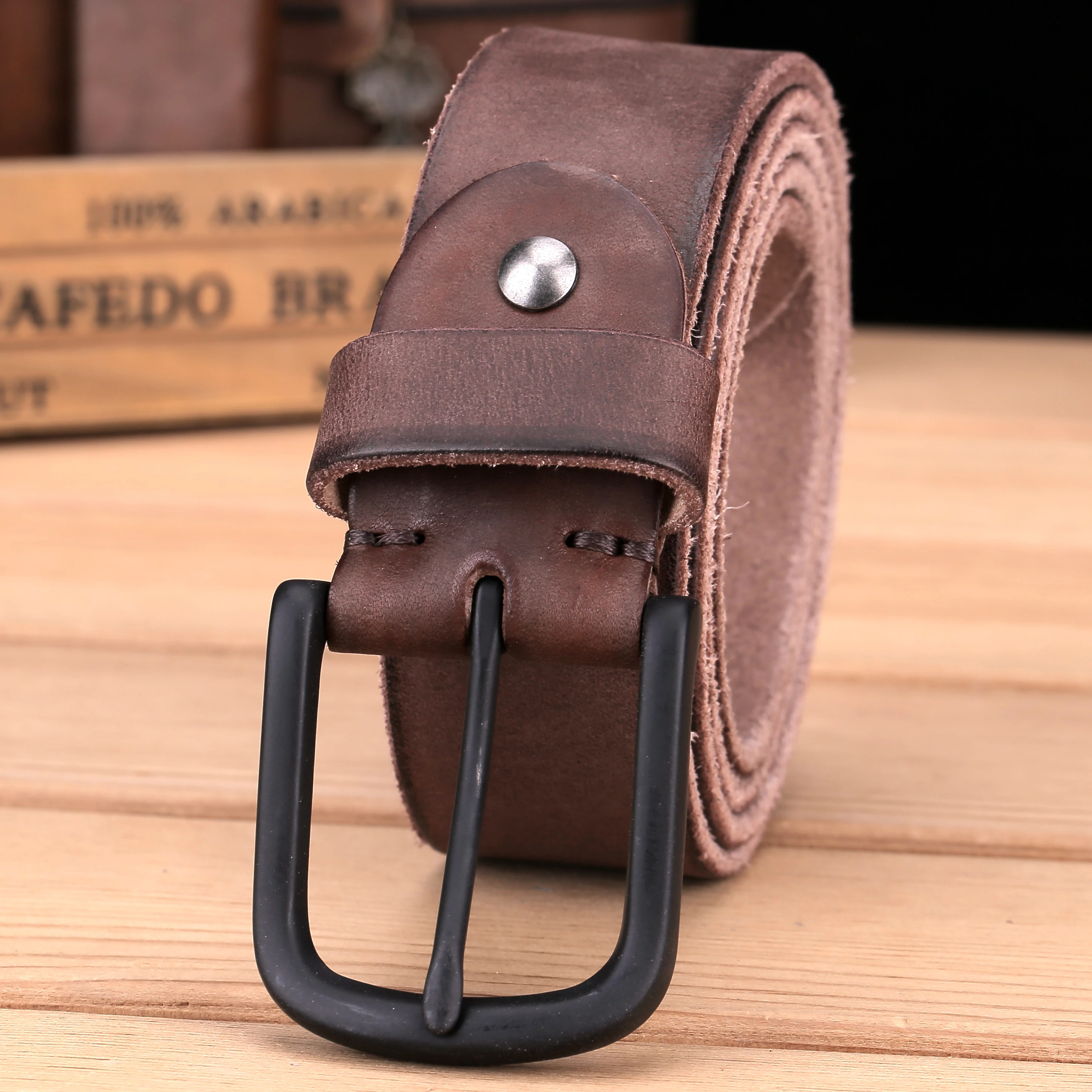 xGenuine Full Grain Leather Belt smooth Vintage Natural Casual Belt Jeans Trouse