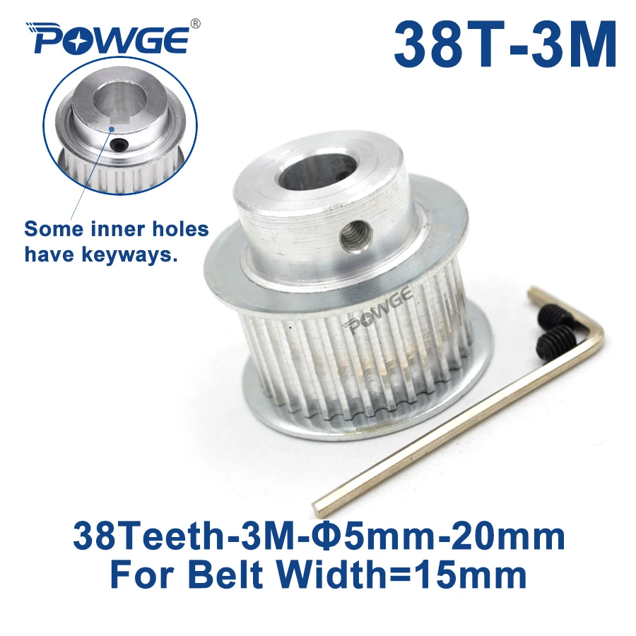 

POWGE 38 Teeth HTD 3M Synchronous Pulley Bore 6/8/10/12/14/15/16/17/19/20mm for Width 15mm HTD3M Timing belt 38Teeth 38T