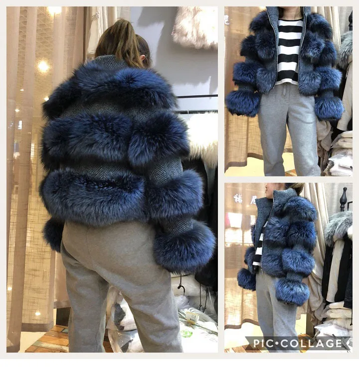 Зимняя куртка женская парка пальто из натурального меха енота воротник шерстяное пальто куртка-бомбер Корейская уличная Синяя