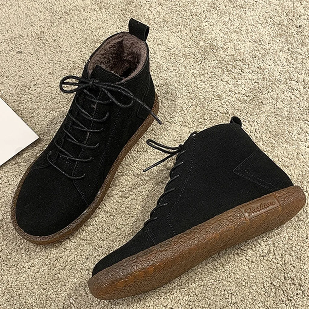 ankle boots for women luxury Lace Up Punk Ankle Cool boots Sewing Low Heels Warm black Boots chaussure femme ete#1104x35