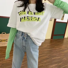 Short Sleeve Tshirt Women Spring Summer Crew Neck Mixed Colors Lettered Loose T-shirt Ladies All-match Tshirt T Shirt