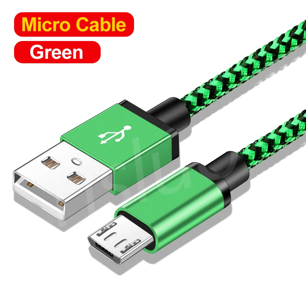 Нейлоновый Кабель Micro-USB в оплетке 1 м Синхронизация данных USB кабель зарядного устройства для samsung A50 htc huawei Xiaomi Tablet Android кабель мобильного телефона - Цвет: green Micro cable