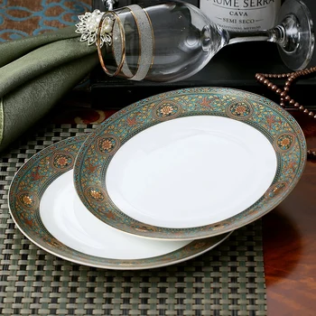 

4pcs set, 8inch, fine bone china serve plate, ceramic serving dish dinner, porcelain platter steak hot plate, deep soup plate