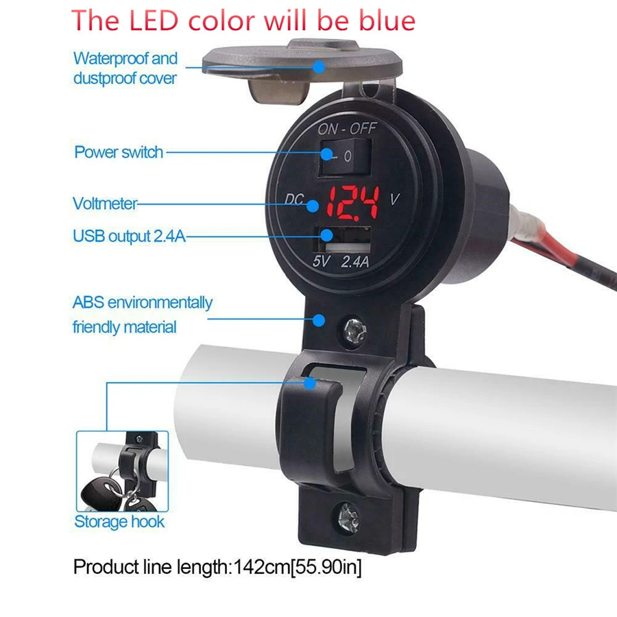 12V мотоцикл 2.4A USB зарядное устройство для телефона светодиодный вольтметр крепление на руль с монтажным кронштейном