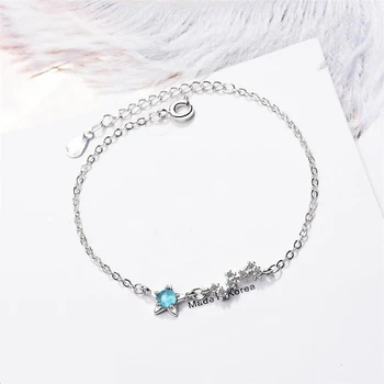 

Sole Memory Blue Crystal Stars Literary Sweet Cute 925 Sterling Silver Female Resizable Bracelets SBR188