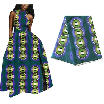 

Blue Circle African Batik Cloth Fabric 2020 High quality Ankara Real Wax Fabric For Women Dress 6Yards DIY Sewing 288