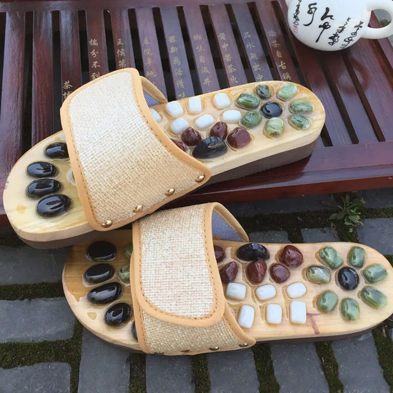 Новые 1 пара массажных тапочек Массажная обувь для ног Shiatsu расслабляющие сандалии с булыжником камни SD669