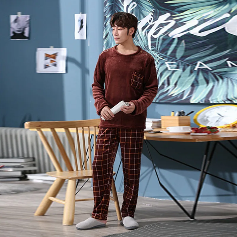 color 3 Jodimitty Pijamas Men Winter Thick Warm Flannel Mens Pajama Set Long Sleeve Coral Velvet Sleepwear Suit Loungewear Home Clothes - Цвет: color 3