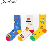 Jerrinut 1 пара Женские носки Красивый Веселый мультяшный цвет Kawaii японский весна осень модные белые удобные носки из хлопка