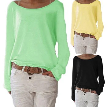 

Women Solid Color Casual Round Neck Long Sleeve Women T-shirt Bottoming Top