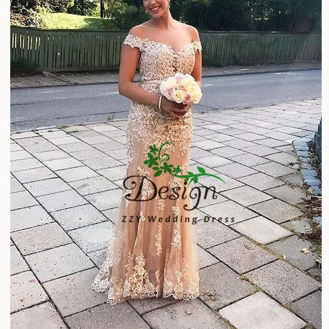 Шампанж тюль, аппликация, бисер Винтаж с открытыми плечами vestido madrina boda плюс размер платья для матери невесты