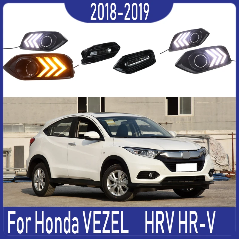 2 шт. для Honda VEZEL HRV HR-V светодиодный дневные ходовые огни DRL с отверстием для противотуманной фары желтый указатель поворота
