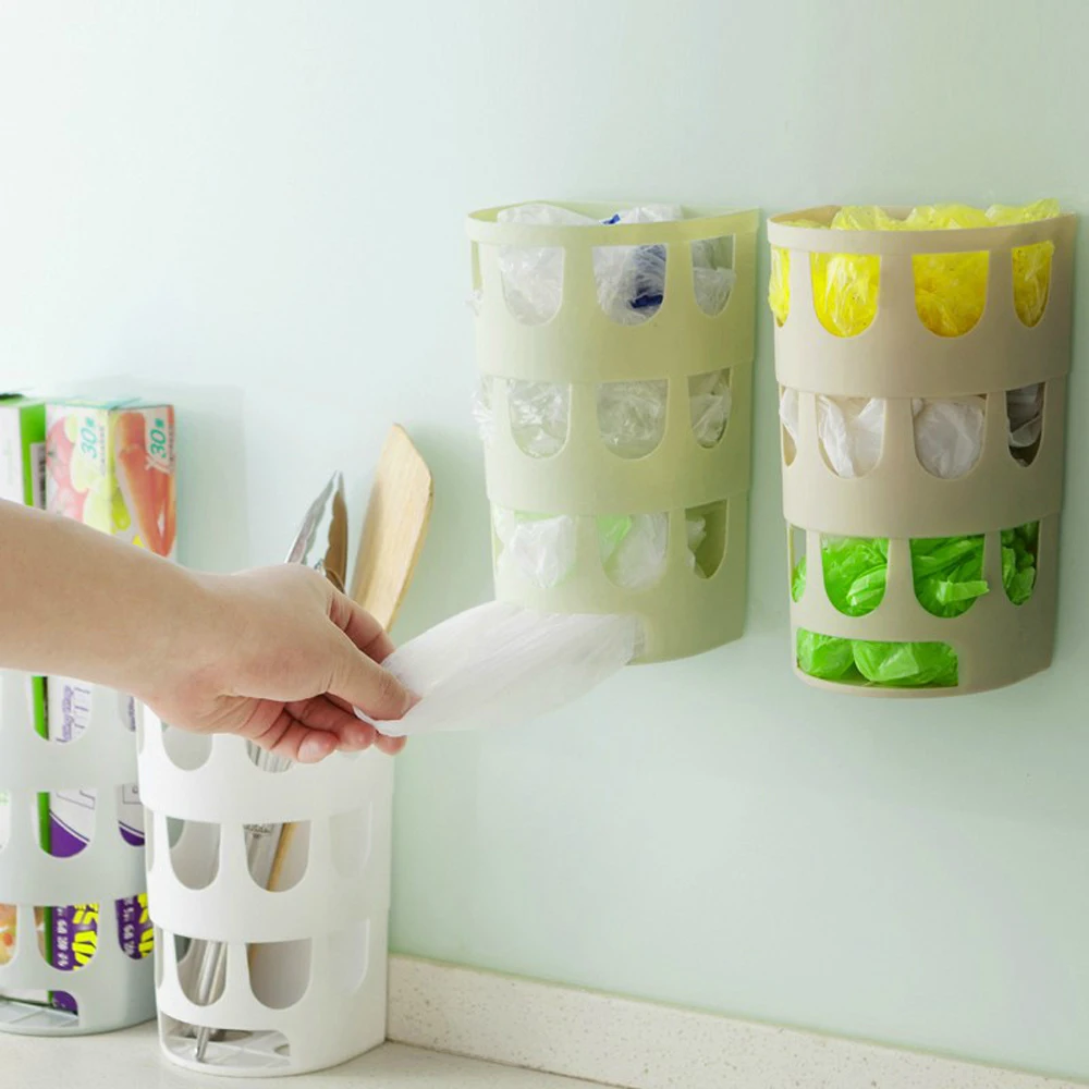 

Sundries Organizer Plastic Bag Holder Multipurpose Garbage Bag Basket Hanging Rack Container Tableware Trash Basket Storage Box