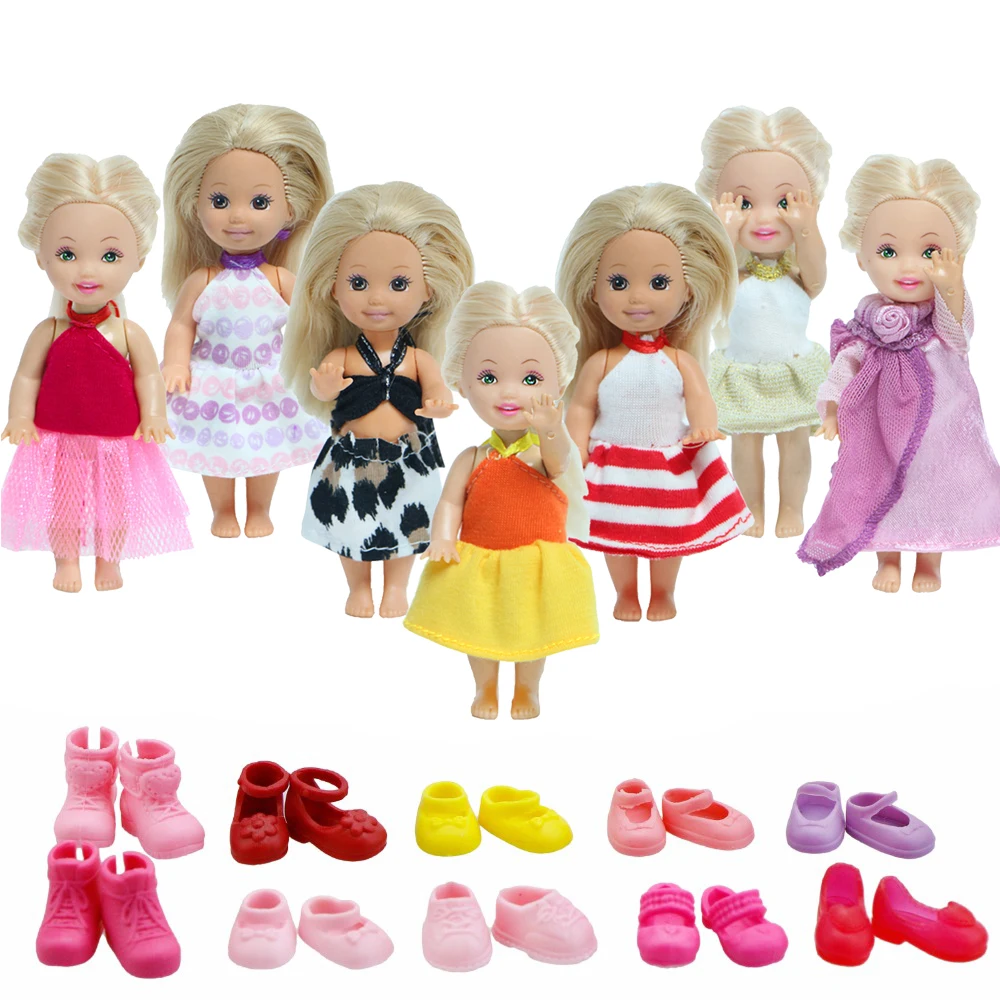 Random 10 Pcs/Lot = 5 Outfits Cute Dress Skirt Bikinis + 5 Shoes Sandals Clothes for Barbie Doll Accessories for 4 Inch Kids Toy