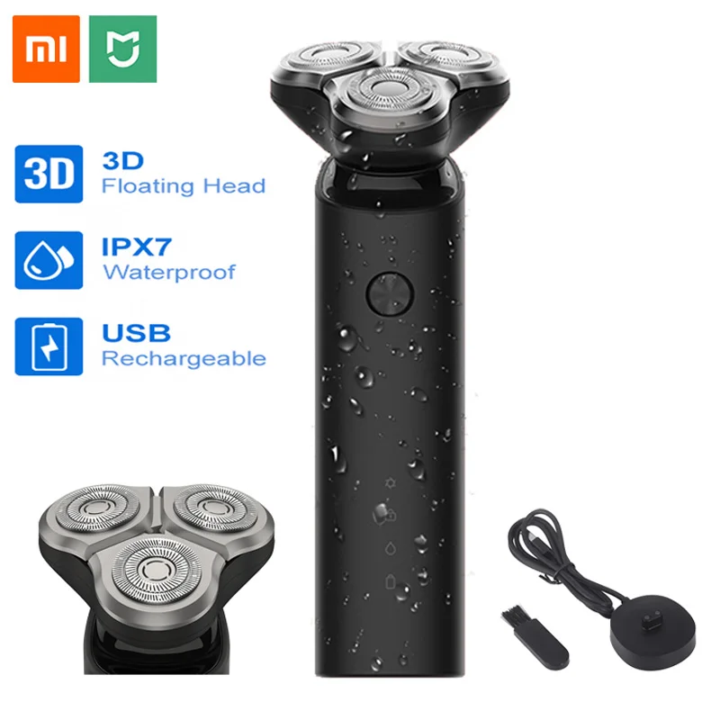 Дешево Xiaomi Mijia электробритва для мужчин, перезаряжаемая Гибкая бритва, 3 головки, машина для сухого влажного бритья, триммер для бороды, моющийся, с ...