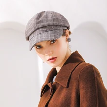 Женская кепка Newsboy, Осень-зима, черно-белые клетчатые шапки для женщин, винтажная Кепка с козырьком, восьмиугольная кепка, Женская Повседневная Кепка M155