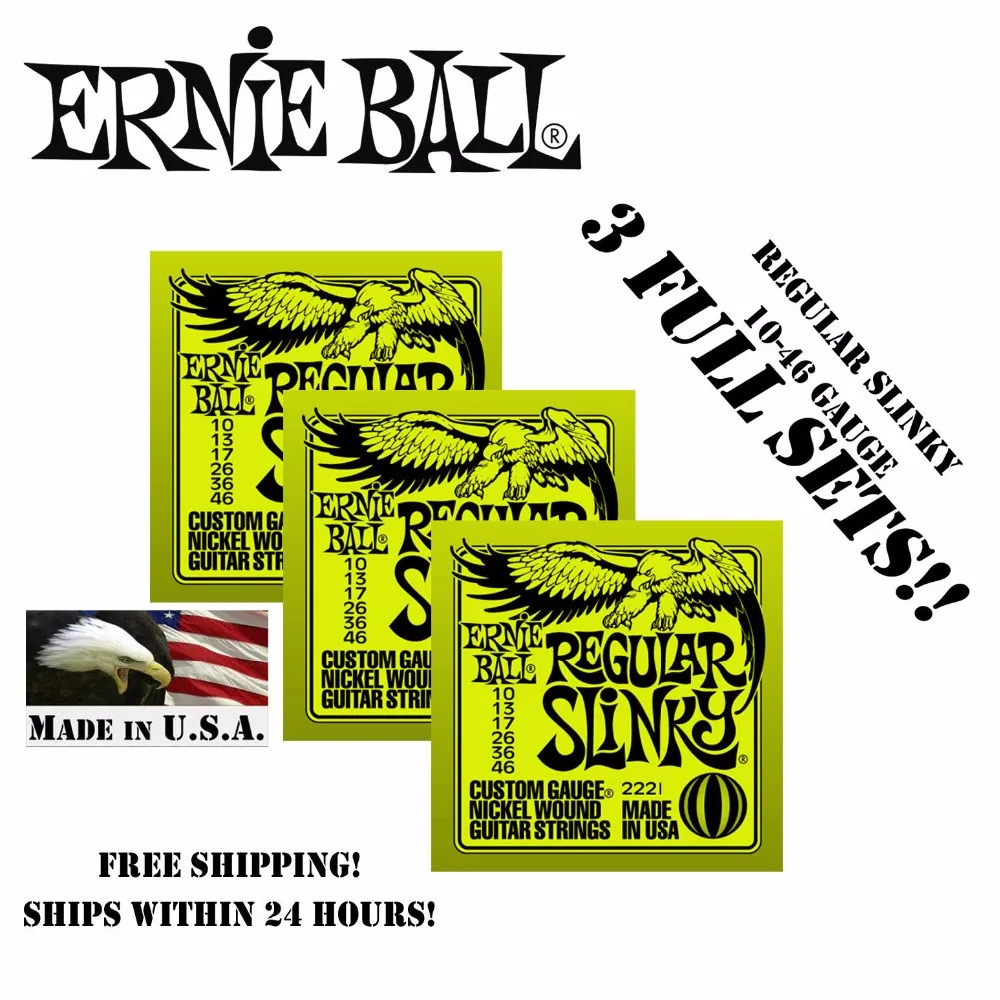 3 упаковки! Ernie Ball 2221 обычный шикарный диаметром. 010 - .046 (3 упаковки) | Спорт и