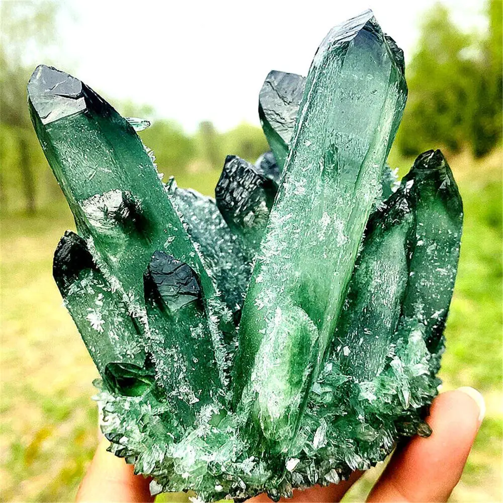 600800g Rare Green Ghost Phantom Quartz Crystal Rough Cluster Specimen