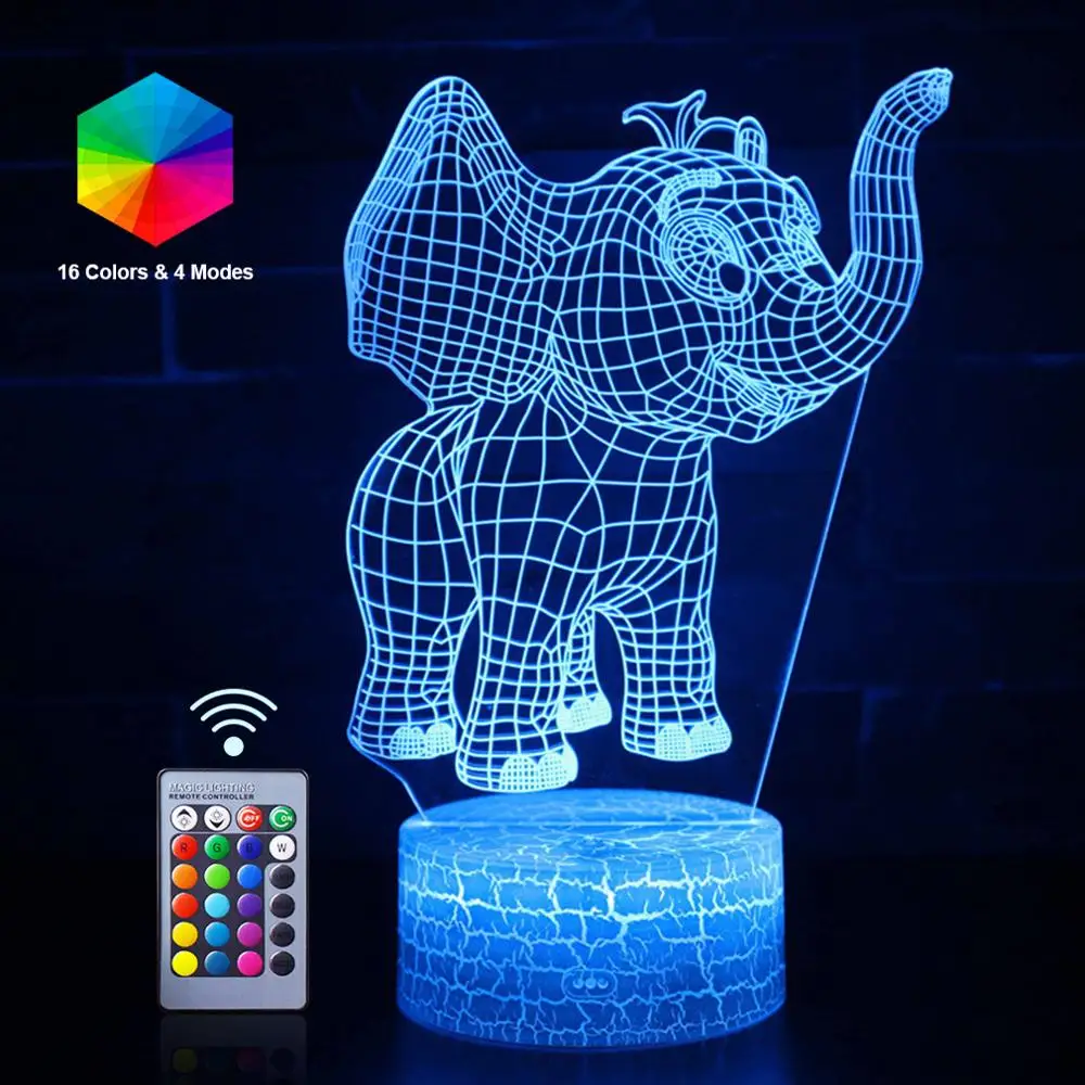 3D Dumbo светодиодный ночник с дистанционным управлением, настольная лампа со слоном, фонарь для спальни, детские игрушки, подарки на день рождения, Рождество, праздник
