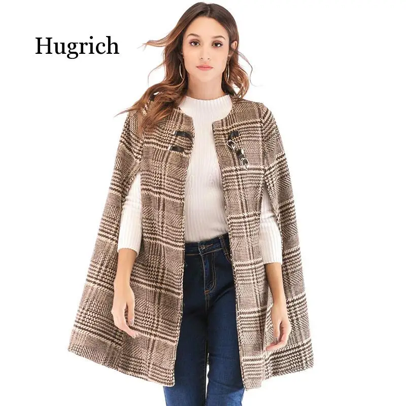 Women's Leather Buckle Cloak Sleeve Plaid Tweed Cape Coat Autumn Winter Elegant Ol Workwear Women Outerwear Coats alchemist elements leather cloak 30