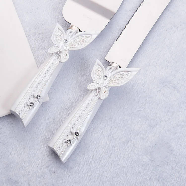 2pcs Wedding Party Cutlery Decoration Cake Shovel Knife Stainless Steel Server Dinnerware Set Butterfly Handle Christmas Gift