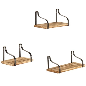 

3Pcs Iron Wooden Decorative Wall Storage Shelf Organization for Living Room Kid Room Wall Rack Home Decor Shelf Wooden