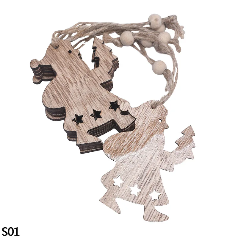 3pcs S01 3/6pcs Christmas Wooden Pendant Wooden Hollow Snowflake Christmas Tree Hanging Decor For New Year Xmas Party Ornaments Kids Gift - Цвет: 3pcs S01