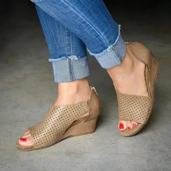

Womens Sandals Fashion Wedges Shallow Mouth Peep Toe Casual Shoes Roman Sandals Summer Female Soft Beach Shoes