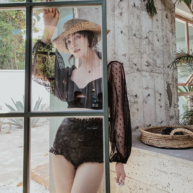 

Two-piece Swimsuits Women's Fashion Sexy Slim Fit Slimming Split Type Triangular Long Sleeve Two-Piece Set Boxer Hot Springs Bat